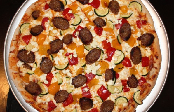 Grilled Veggie and Goat Cheese Pizza with Italian Sausage