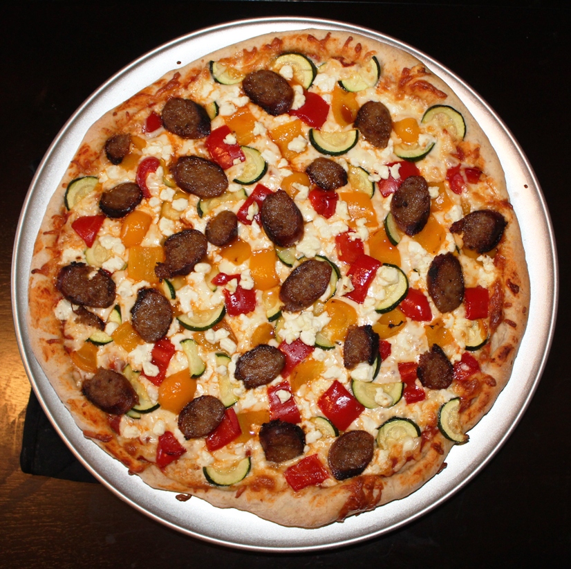 Grilled Veggie and Goat Cheese Pizza with Italian Sausage
