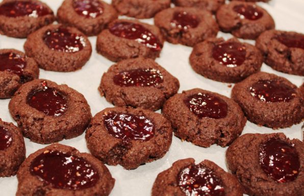 Raspberry Chocolate Thumbprint Cookies